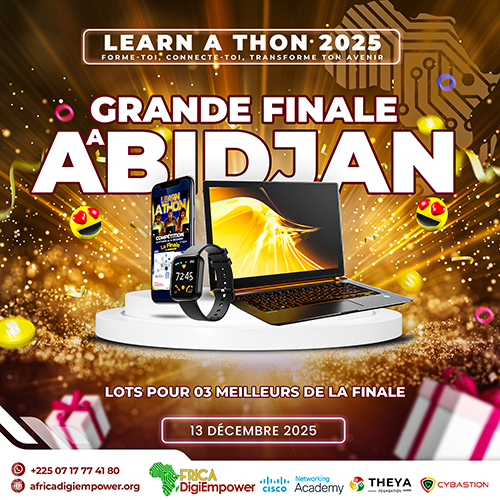 Flyer final du Learn a thon 2025 par Africa Digiempower de la Fondation THEYA by Cybastion